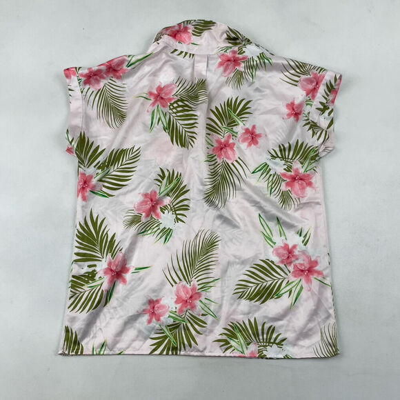 Apt.9 Intimates Sz S Pink Satin Button Up Pajama Shirt Tropical Floral Collared - Picture 5 of 5